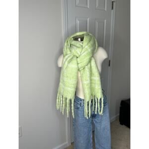 ASOS lime green/white plaid thick scarf with fringe